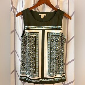 Banana Republic Green and White Art Deco Shell Sleeveless Top